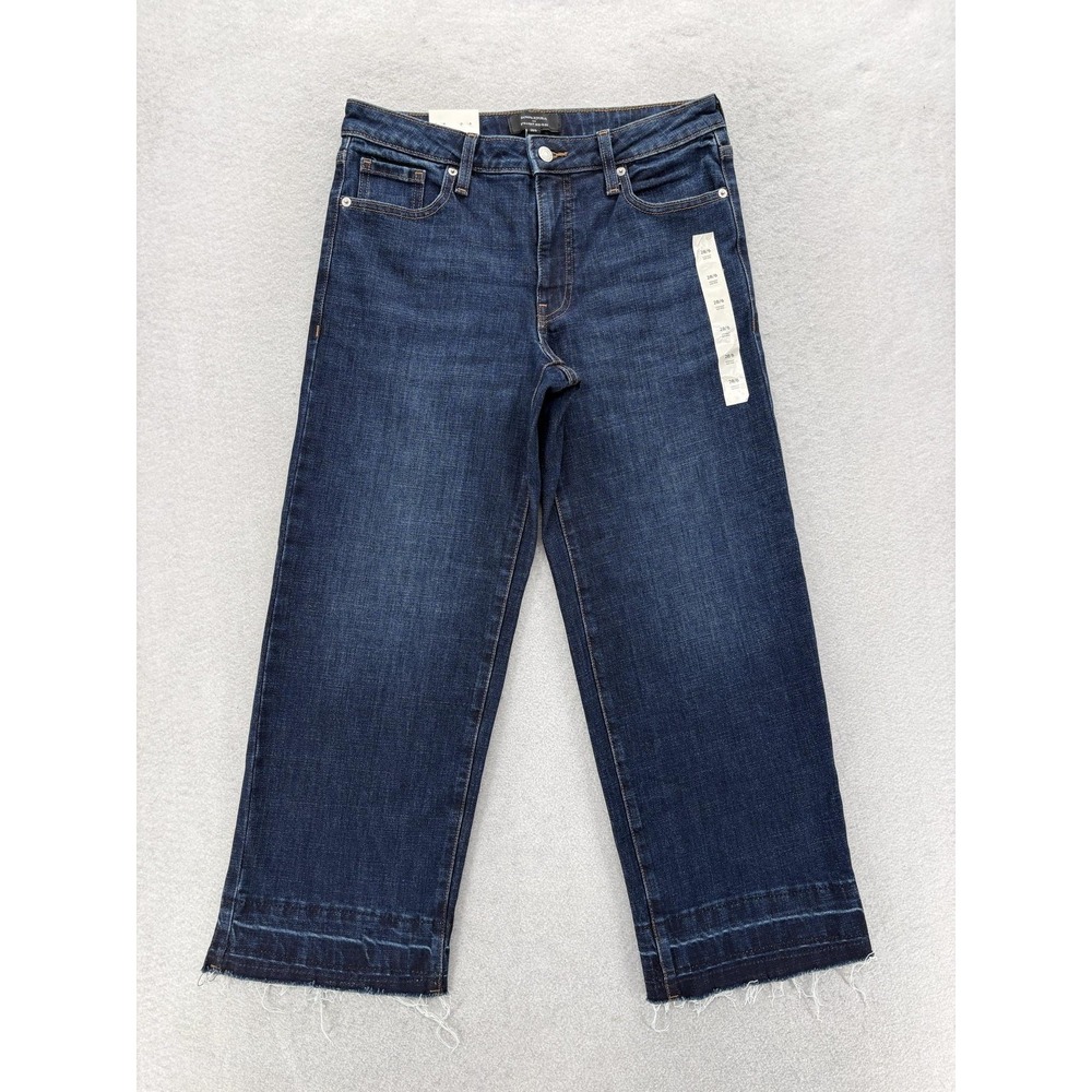 Banana Republic Straight Mid Rise Cropped Jeans Womens 6 Blue Dark Wash Stretch